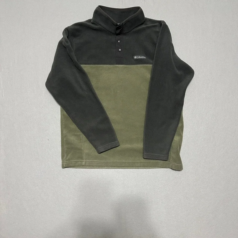 Columbia Mens‎ Fleece Pullover Large Gray Green Colorblock Snap Neck Steens Mt